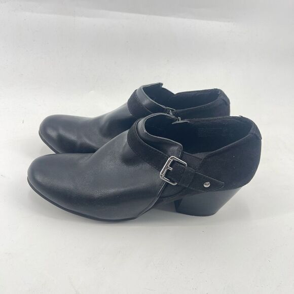 American Eagle Womens Ankle Boots 2.5" Block Heels Zipper Buckle Suede Black 9M - Picture 6 of 10